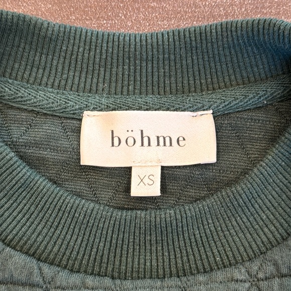 Bohme Women’s Quilted Puff Sleeve Sweatshirt Top Blouse size XS Forest Green - Picture 6 of 9